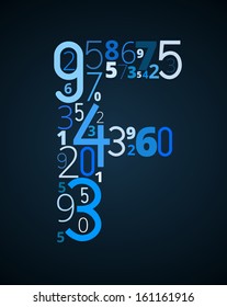 Letter F,  from different numbers typography vector font