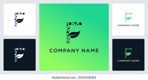 letter F digital leaf logo and icon