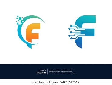 Letter F digital technology logo design collection.