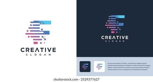 Letter F digital technology logo design template	