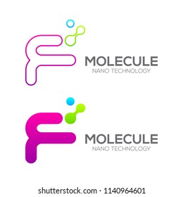 Letter F with Dot and Curve ,Circles shape connected, Molecule and Nano Technology logotype, innovation tech, Medicine, Science, Laboratory, Cosmetics