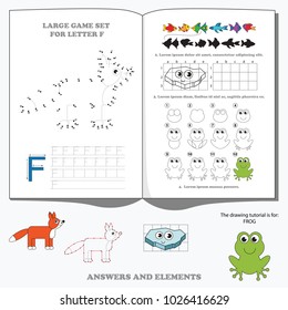 Letter F. Dot to dot educational game for kids.