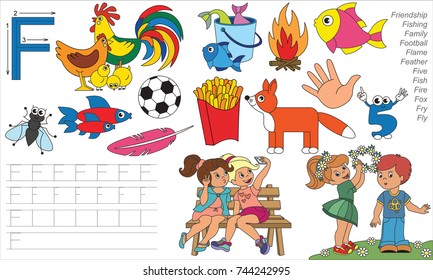 Letra F. Juego educativo punto a punto para los niños.
