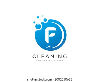 Letter F with Dots and Bubbles. Cleaning Logo Design Template
