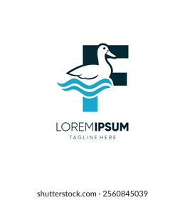 Letter F Duck Logo Design Vector Icon Graphic Emblem Illustration 