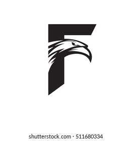 Letter F+ Eagle Head Logo Vector - Black Version