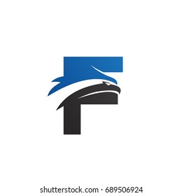 letter F eagle head logo blue
