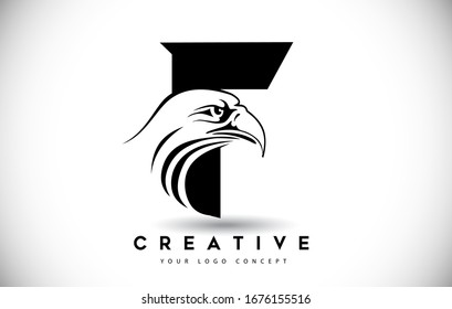 Letter F Eagle Logo Icon with Creative Eagle Head Vector Illustration.