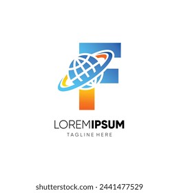 Letter F Earth Globe World Logo Design Vector Icon Graphic Symbol Illustration