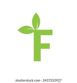 Letter F eco leaves logo icon, letter F with the concept of a monogram in the form of green leaves.