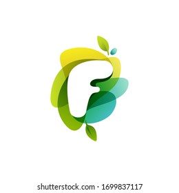 Letter F ecology logo on swirling overlapping shape. Vector icon perfect for environment labels, landscape posters and garden identity, etc.