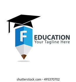 Letter F Education logo concept with pencil and book icon. Design template for education purposes