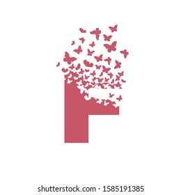 letter F with effect of destruction. Dispersion. Butterfly, moth.