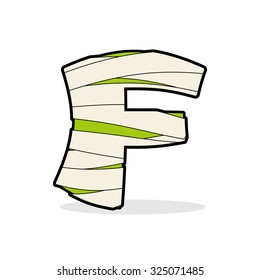 Letter F Egyptian zombies. ABC sign coiled medical bandages. Monster template elements alphabet. Scary concept type as logo.