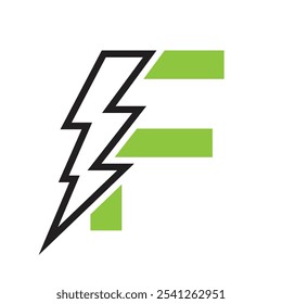 Letra F Para Combinación De Logotipo Eléctrico Con Icono De Perno De Trueno De Relámpago. Diseño de Logo Power