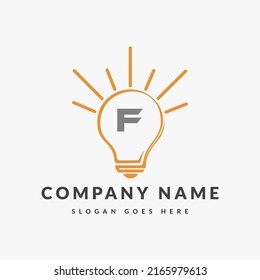 Letter F Electric Logo, Letter F With Light Bulb Vector Template. 