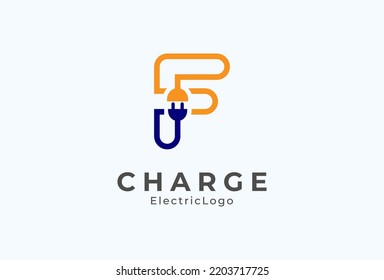 Letter F Electric Plug Logo, Letter F and Plug combination, flat design logo template element, vector illustration