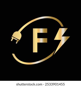 Letter F Electrical Logo Concept With Electric Plug and Power Symbol