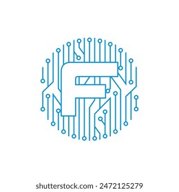 Letter F with Electronic Circuit logo 003