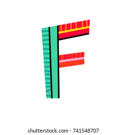 Letter F from english alphabet. Colorful logo template in modern geometric flat style and vector illustration, creative funny label design isolated on white background. Bright symbol clipart image.