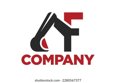 letter F with excavator concept, excavator icon, building logo template, excavator vector illustration, suitable for symbol, logo, company name, brand name, personal name, icon, identity and etc.