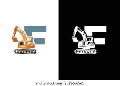 Letter F excavator logo template vector. Heavy equipment logo vector for construction company.