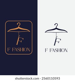 Letter F fashion logo, Hanging letter F vector Icon, boutique logo design. Initial capital F letter hanger icon
