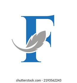 Letter F Feather Logo Design Combined With Bird Feather Wine For Attorney, Law Symbol