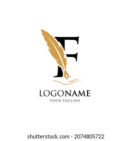 Letter F Feather Pen Logo Design Vector Icon Graphic Emblem Illustration Background Template