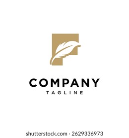 Letter F Feather Write Logo Icon Vector