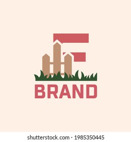 Letter F Fence Logo Design Vector Graphic Icon Emblem Illustration