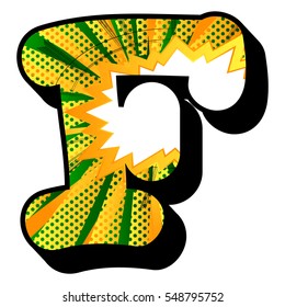 Letter F filled with comic book explosion, background.