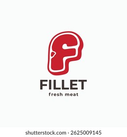 Letter F fillet meat slice logo design. F monogram beef barbeque restaurant symbol logo icon