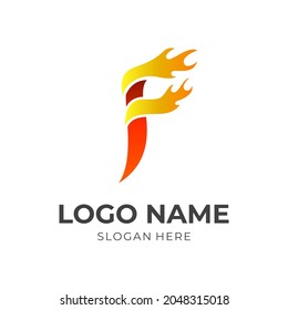 letter F and fire logo design template concept vector with flat yellow and orange color style