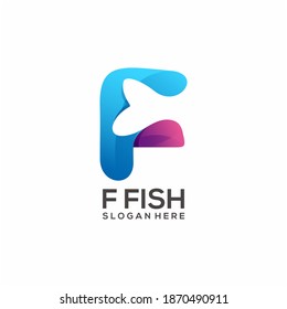 Letter F Fish Logo Colorful Gradient Vector Design