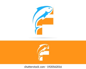 Letter F fish logo design. Vector combination of animals and letter