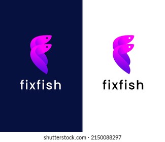 letter f with fish logo design template