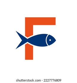 Letter F Fish Logo, Ocean Logo Vector Template 