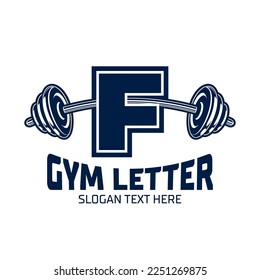 Letter F Fitness Gym logo design template, design for gym and fitness club, barbell icon