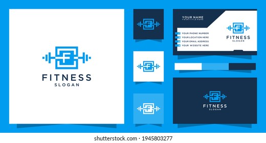 Letter f fitness logo and business card template