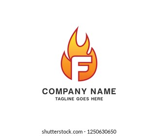Letter F with Flame Fire Vector Logo Design