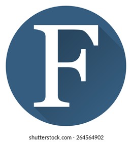 The letter F in a flat on a round blue background vector