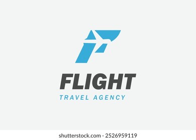 Letra F voo com design de ícone de logotipo de avião para empresa de agência de viagens, modelo de logotipo de transporte