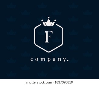 Letter F floral and crown logo design elements. Royal style graceful vector template. Vintage emblem or logotype. Business symbol, identity, restaurant, label, badge, Cafe, Hotel, wedding invitation.