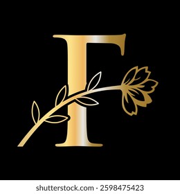 Letter F Floral Logo Design Concept With Flower Symbol For Luxury, Fashion, Boutique Sign