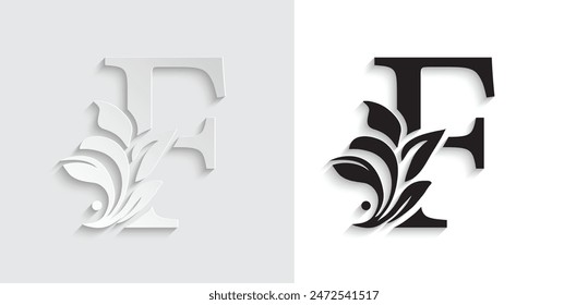 letter F flower alphabet. Beautiful capital letters with shadow