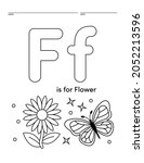 Letter F is for Flower Alphabet Learning Worksheet Coloring Book Page