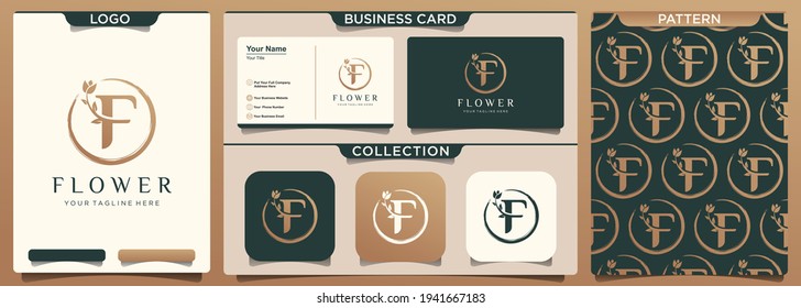 letter F with flower element logo design.