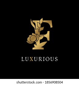 letter F flower leaves decoration for wedding, beauty care logo, personal branding identity, make up artist or any other royal brand and company. luxurious gold and silver color sample in dummy text