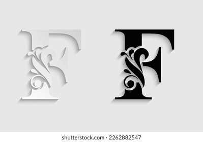 letter F. flower  letters. Vintage ornament initial Alphabet. Logo vector 
